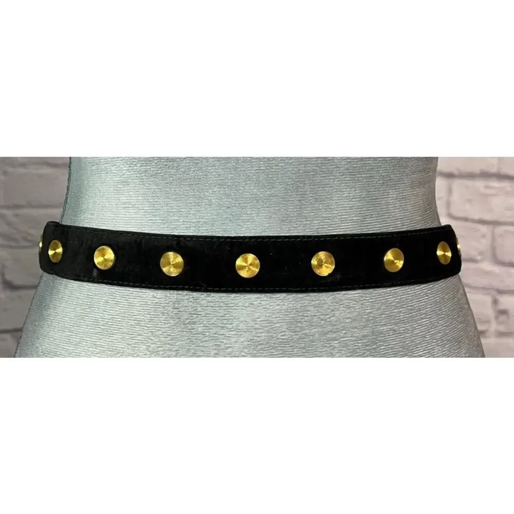 Unique Retro Glam/Mobwife/Y2K Black Suede Belt with Gold Rivets